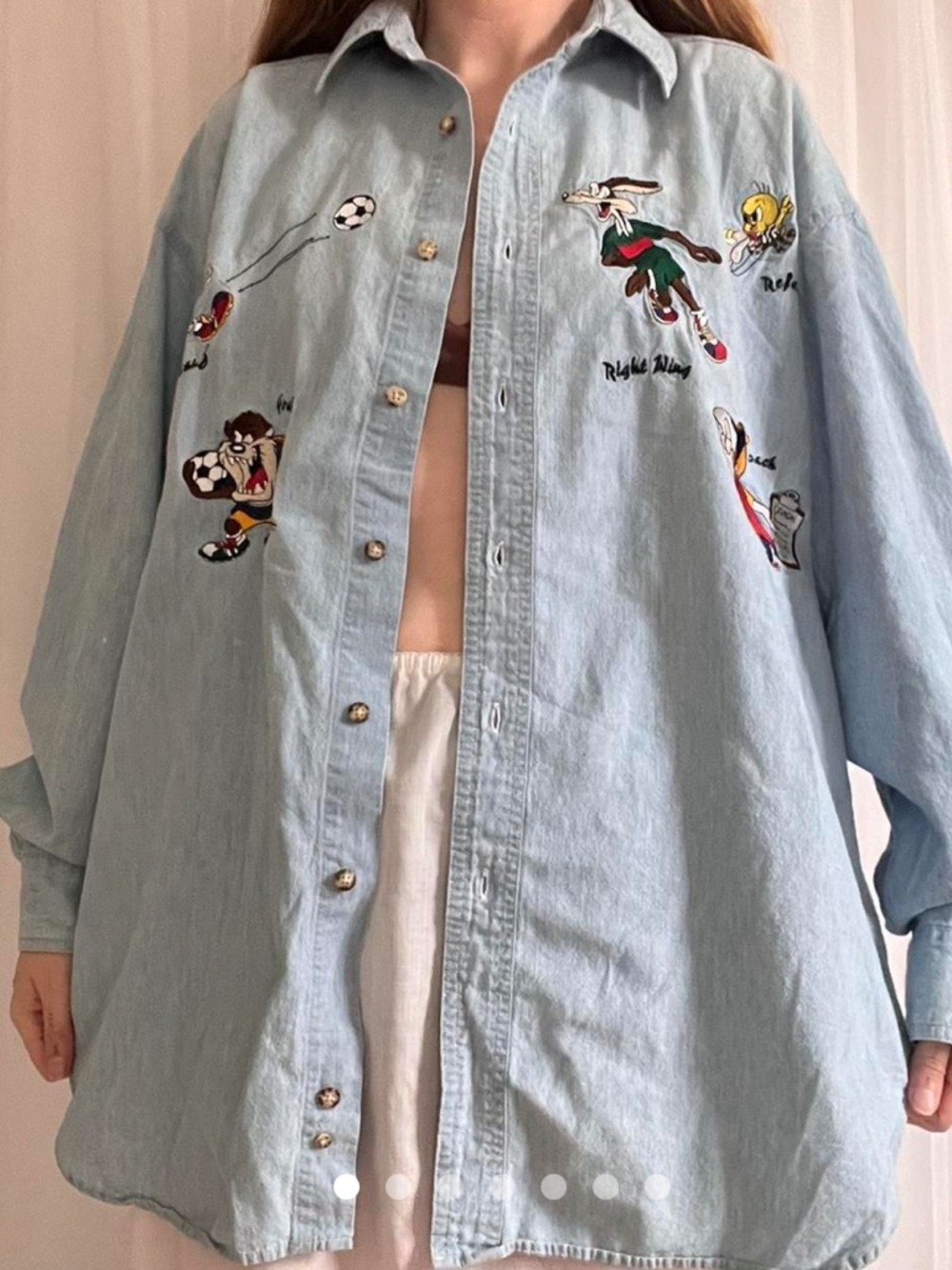Vintage ACME Looney Tunes Button Down 100% Cotton Denim Shirt (B)